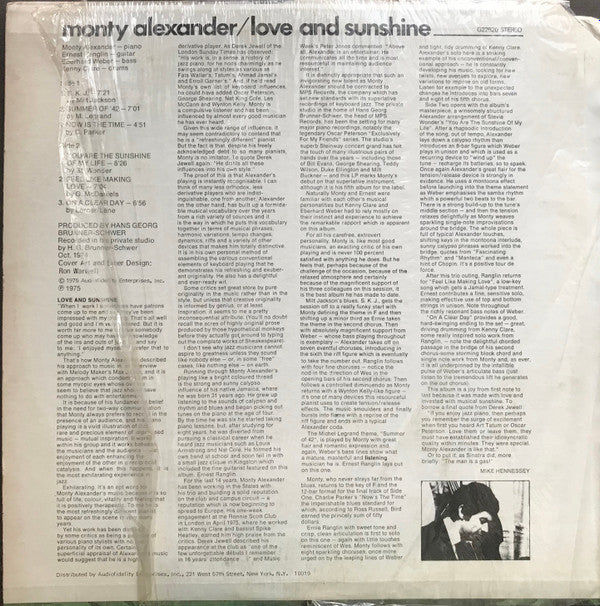 Monty Alexander : Love And Sunshine (LP, Album)